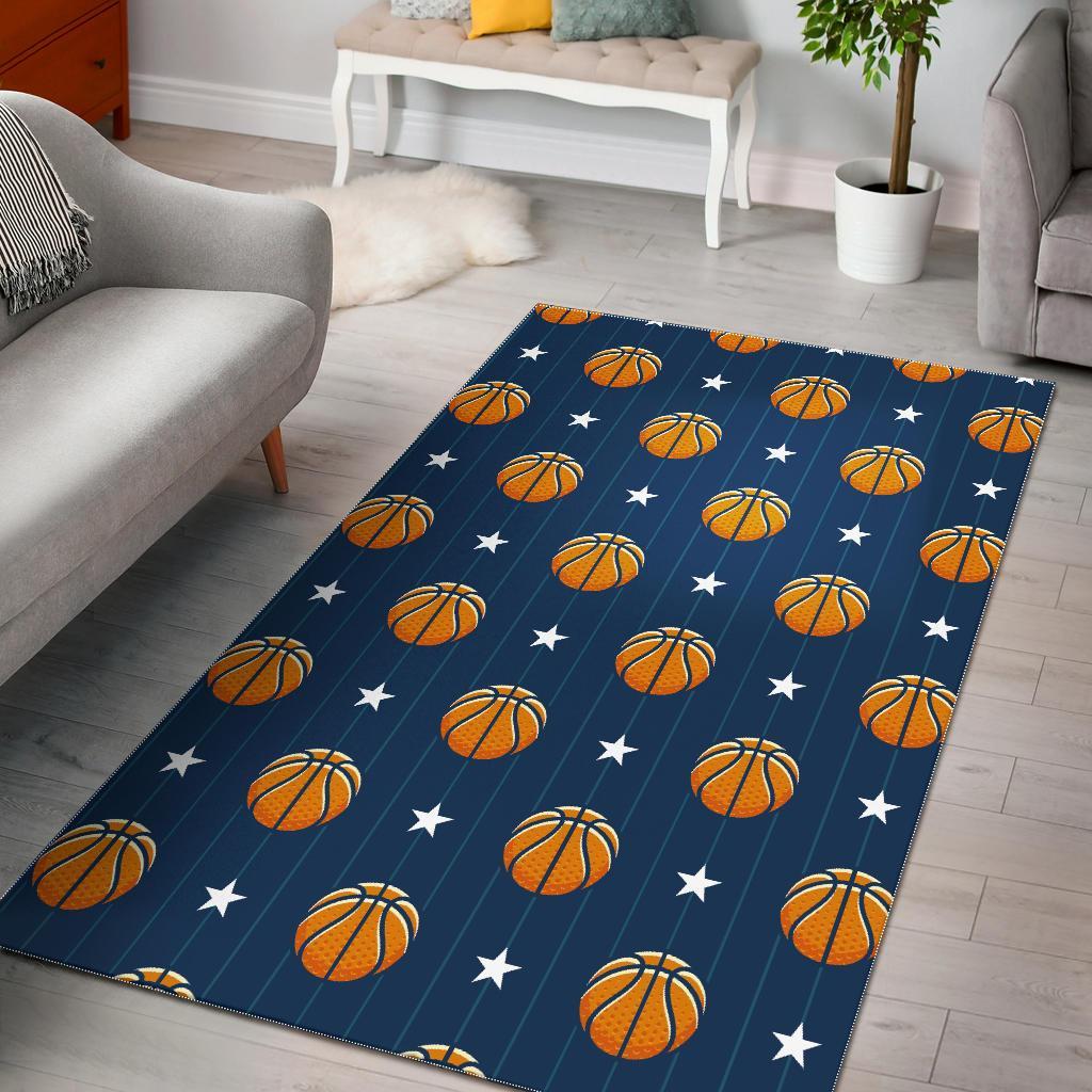 Blue Basketball Pattern Print Floor Mat-grizzshop