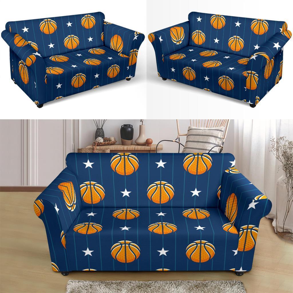 Blue Basketball Pattern Print Loveseat Cover-grizzshop