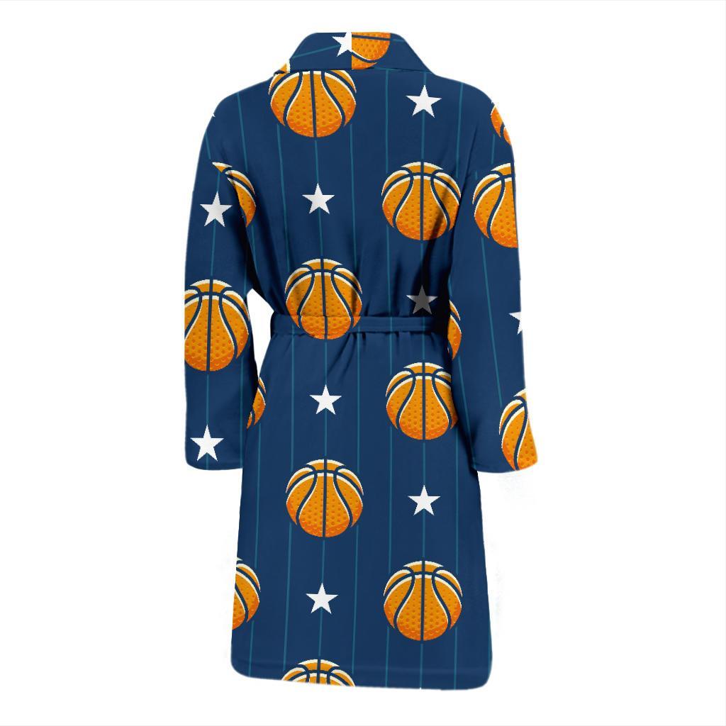 Blue Basketball Pattern Print Men Long Robe-grizzshop