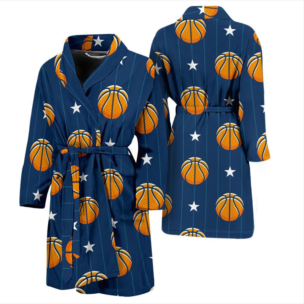 Blue Basketball Pattern Print Men Long Robe-grizzshop