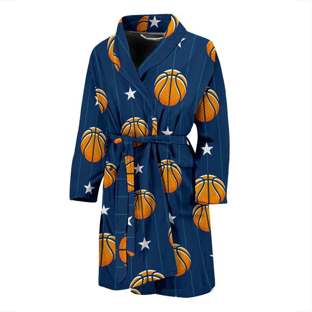 Blue Basketball Pattern Print Men Long Robe-grizzshop
