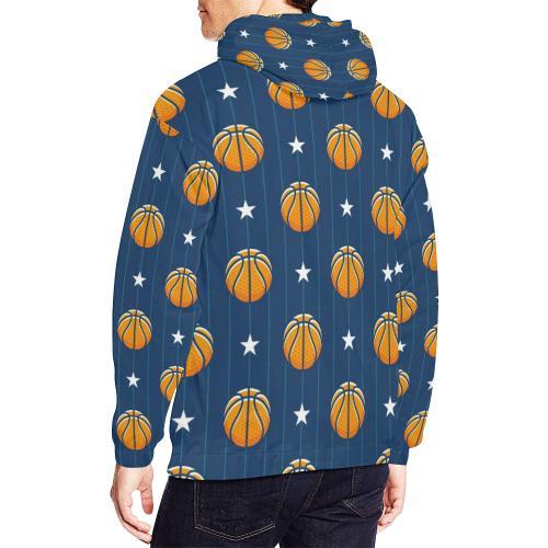 Blue Basketball Pattern Print Men Pullover Hoodie-grizzshop