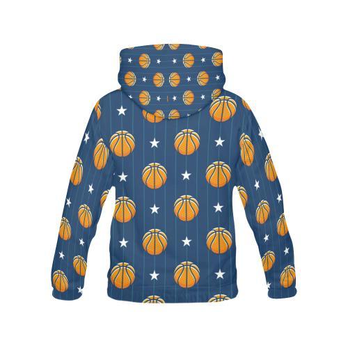 Blue Basketball Pattern Print Men Pullover Hoodie-grizzshop
