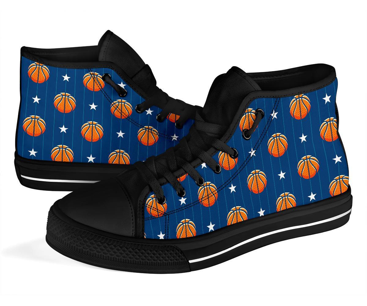 Blue Basketball Pattern Print Men Women's High Top Shoes-grizzshop