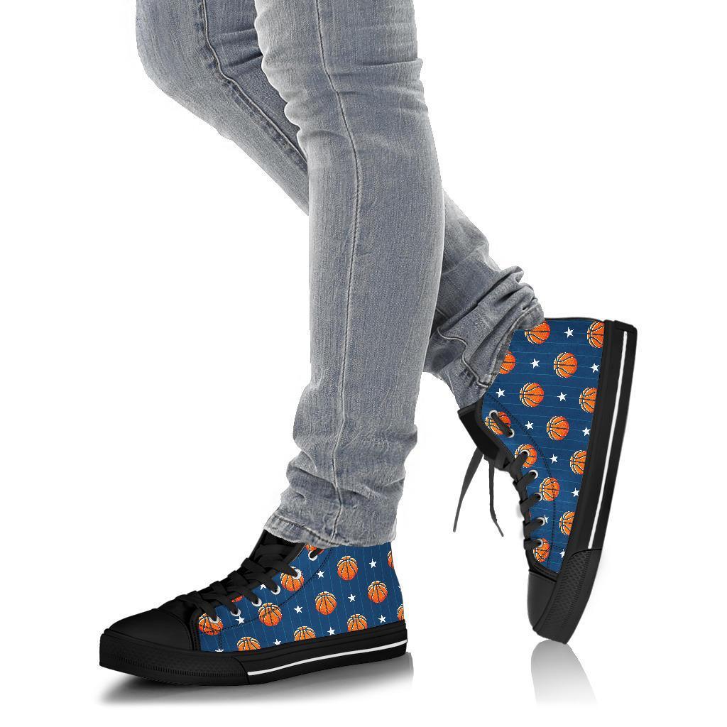 Blue Basketball Pattern Print Men Women's High Top Shoes-grizzshop