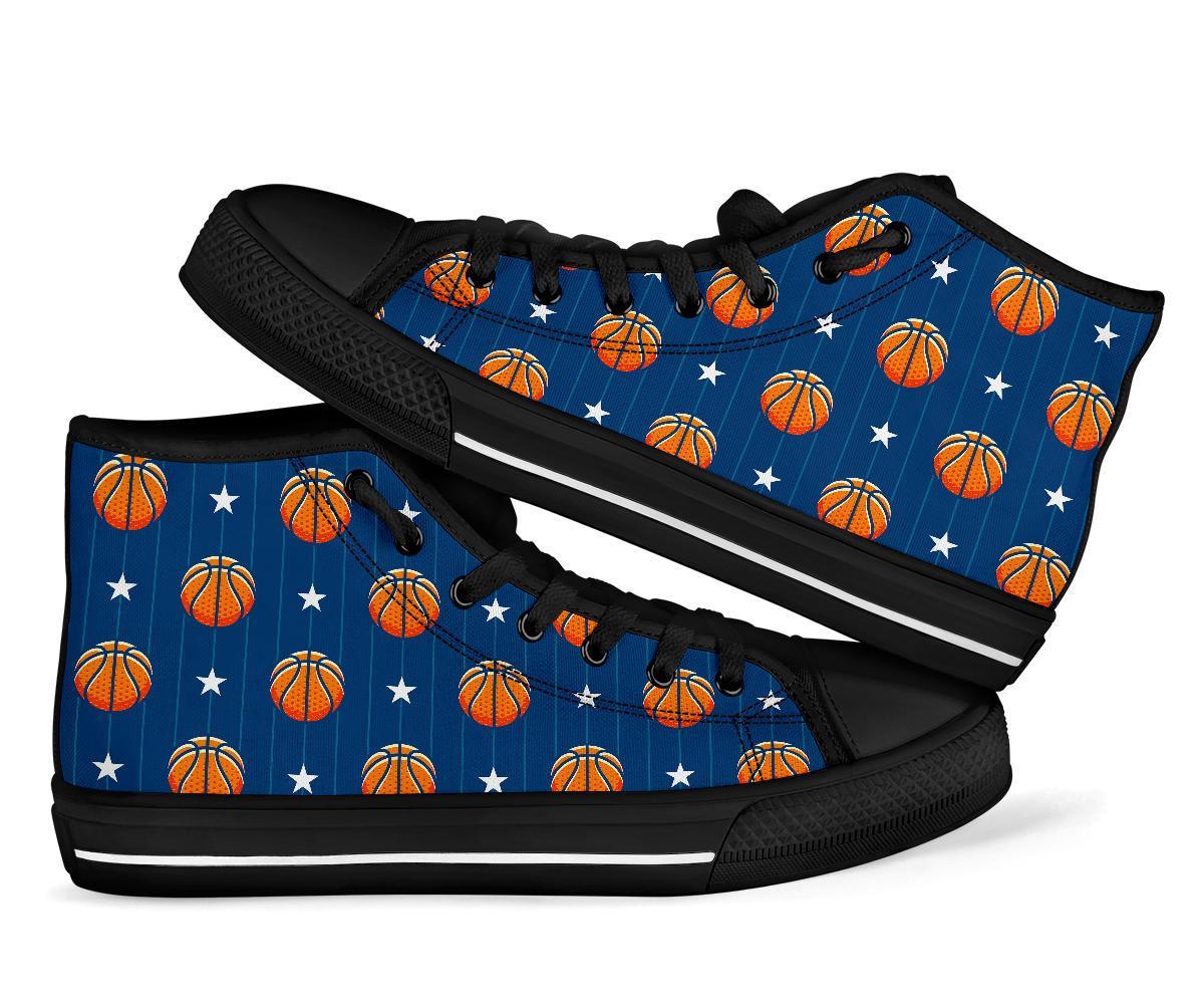 Blue Basketball Pattern Print Men Women's High Top Shoes-grizzshop