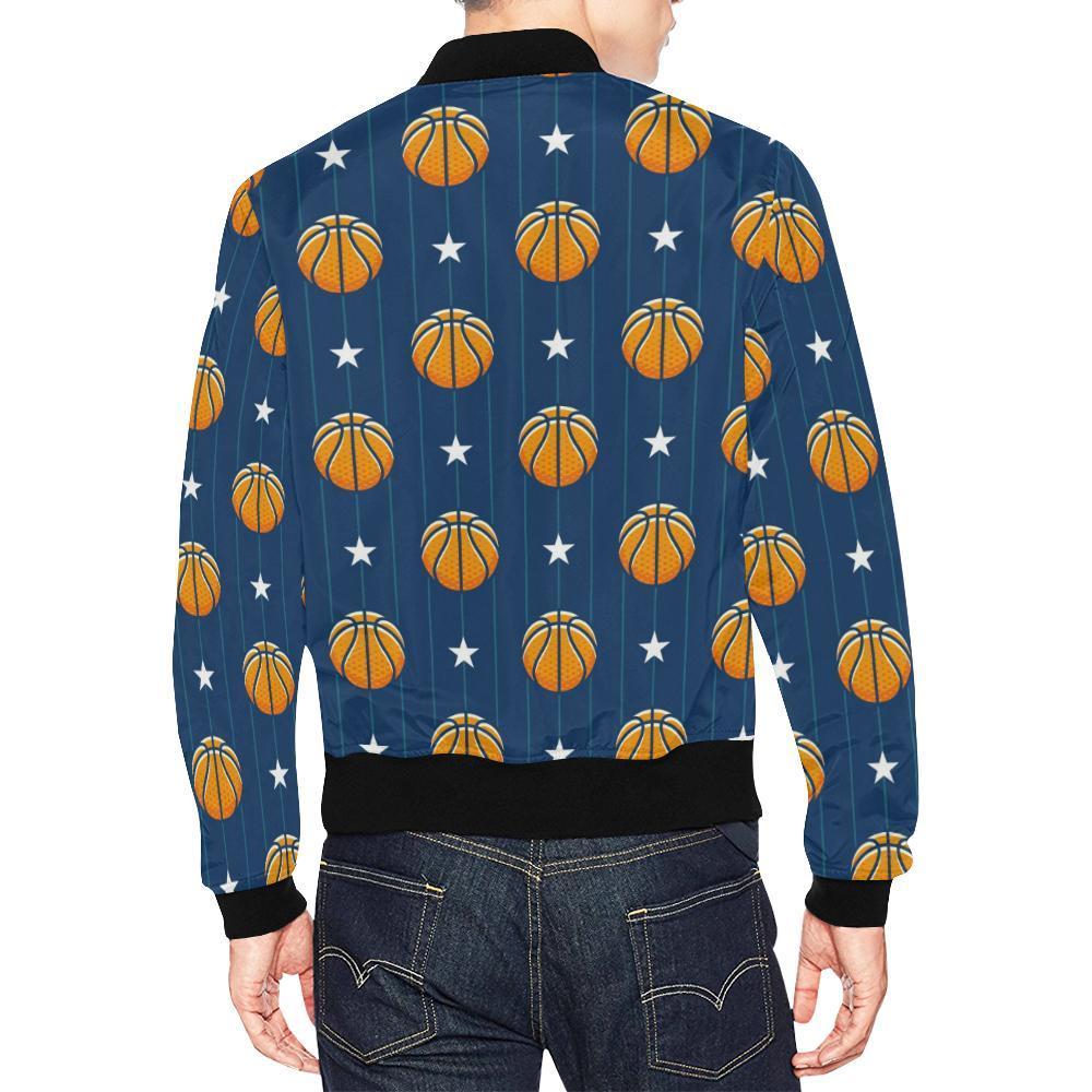 Blue Basketball Pattern Print Men's Bomber Jacket-grizzshop