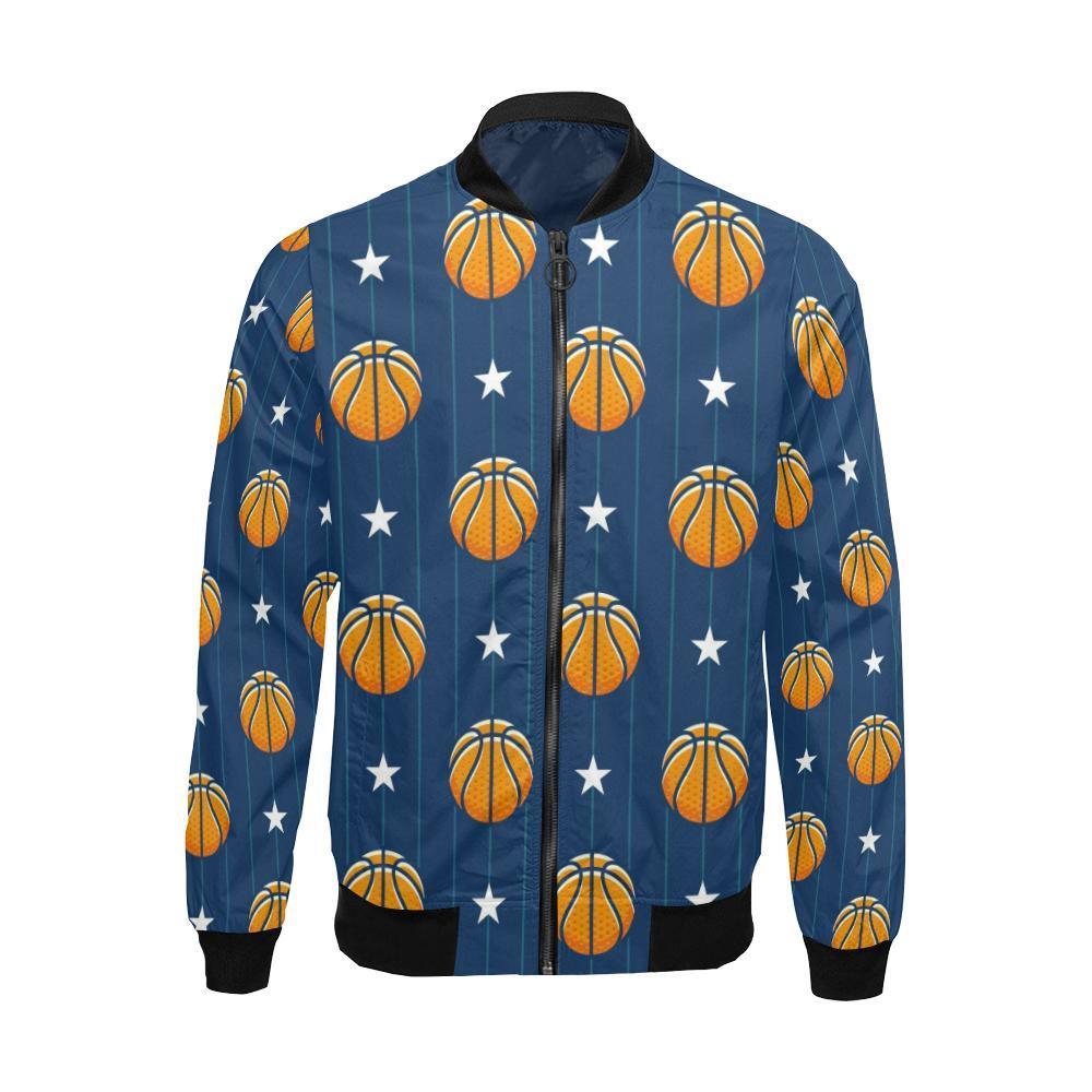 Blue Basketball Pattern Print Men's Bomber Jacket-grizzshop