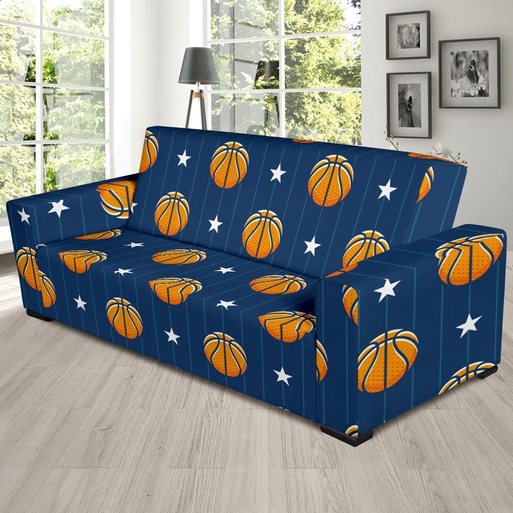 Blue Basketball Pattern Print Sofa Covers-grizzshop