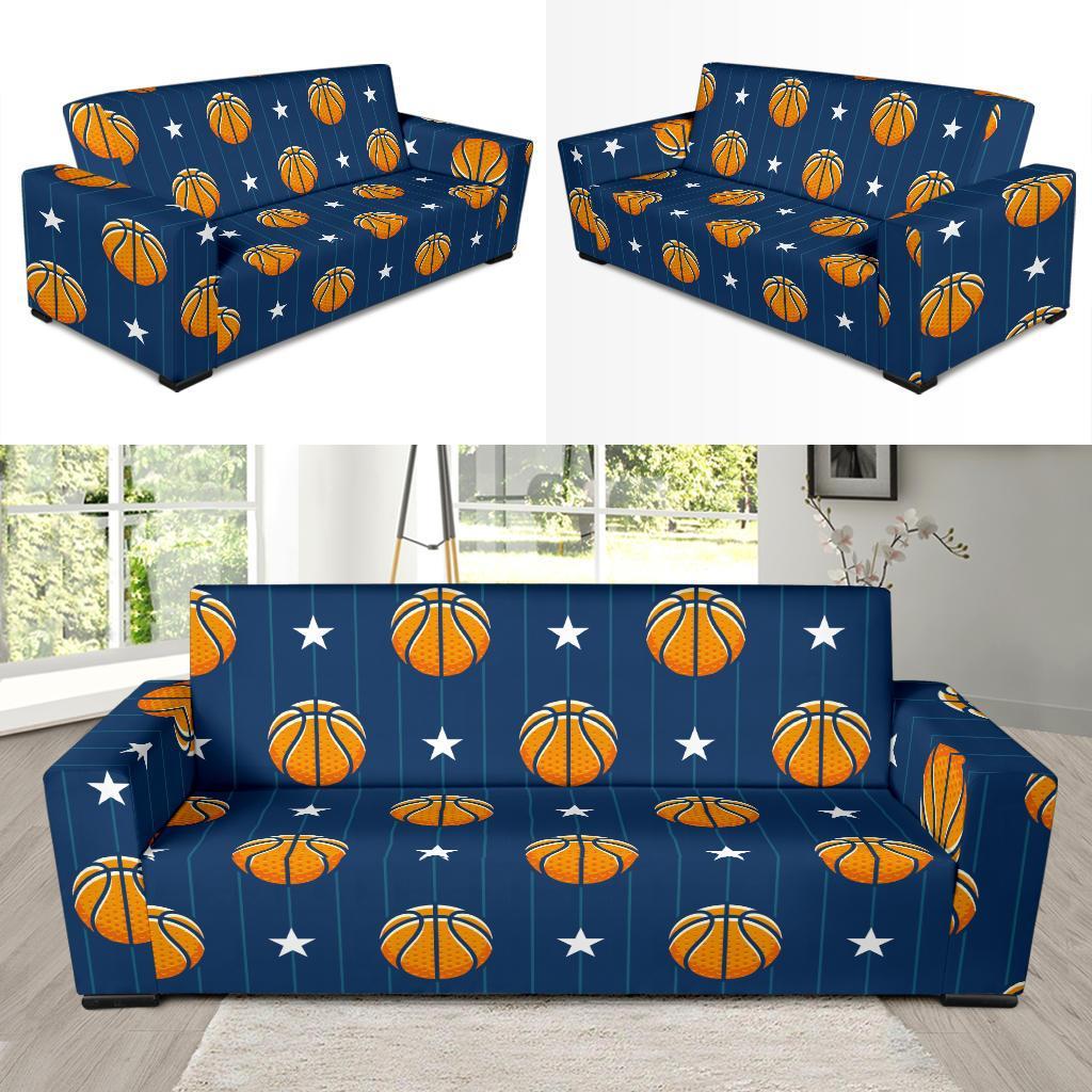 Blue Basketball Pattern Print Sofa Covers-grizzshop