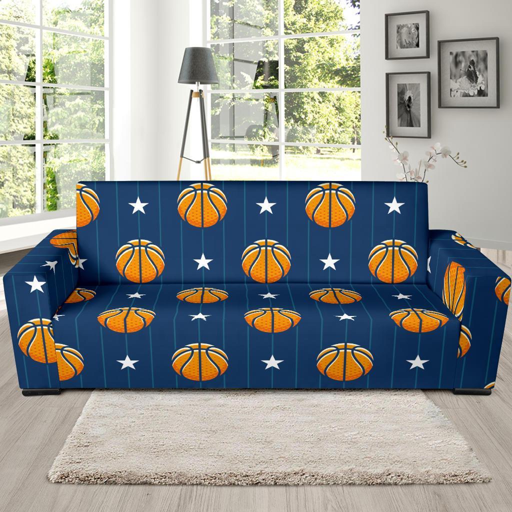 Blue Basketball Pattern Print Sofa Covers-grizzshop