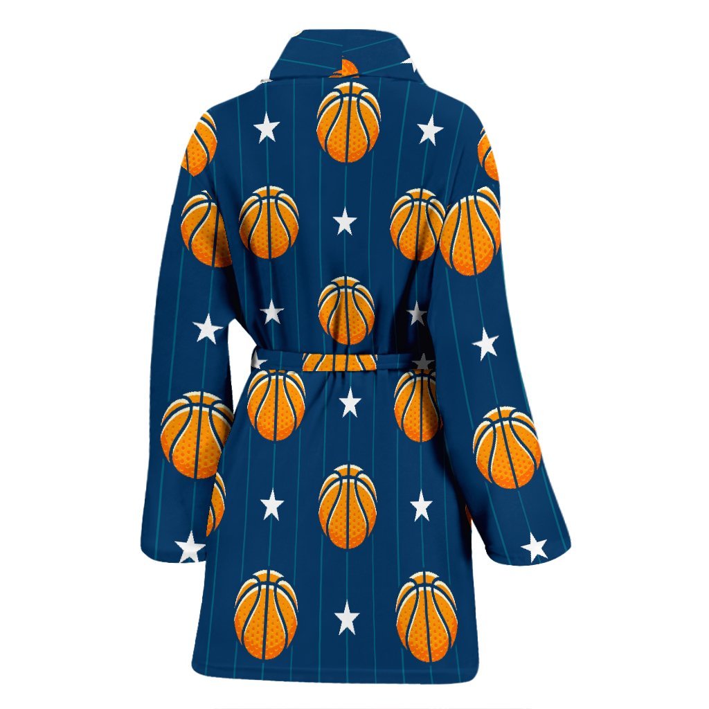 Blue Basketball Pattern Print Women Long Robe-grizzshop