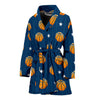 Blue Basketball Pattern Print Women Long Robe-grizzshop