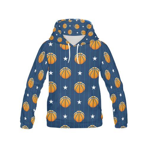 Blue Basketball Pattern Print Women Pullover Hoodie-grizzshop