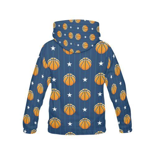 Blue Basketball Pattern Print Women Pullover Hoodie-grizzshop