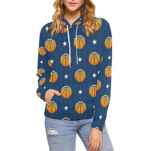 Blue Basketball Pattern Print Women Pullover Hoodie-grizzshop