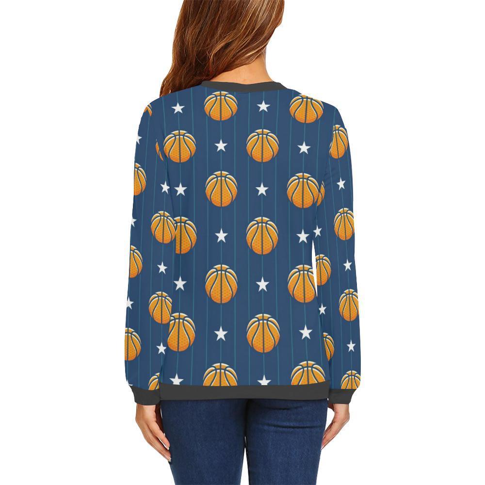 Blue Basketball Pattern Print Women's Sweatshirt-grizzshop