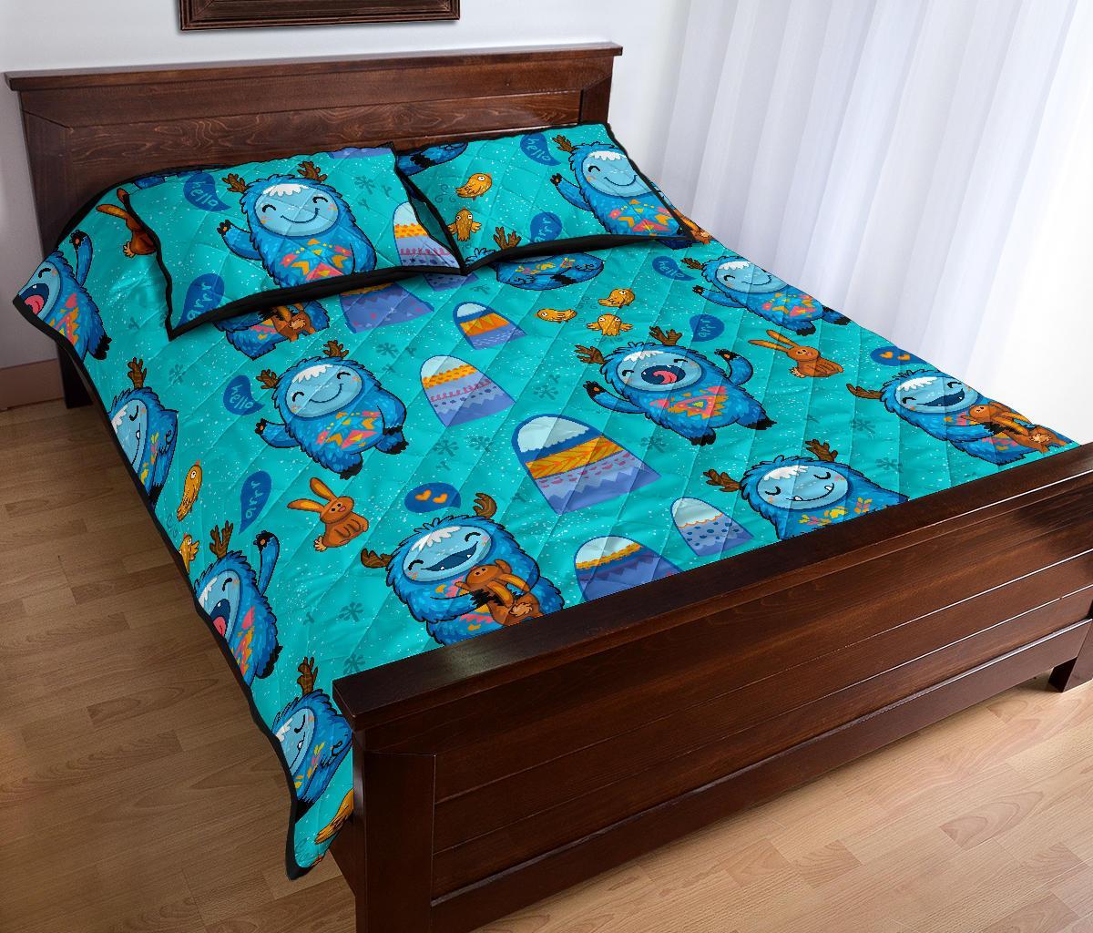 Blue Bigfoot Pattern Print Bed Set Quilt-grizzshop