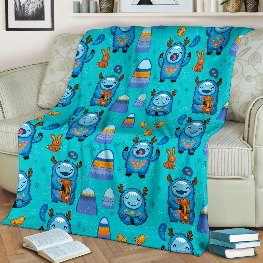 Blue Bigfoot Pattern Print Blanket-grizzshop