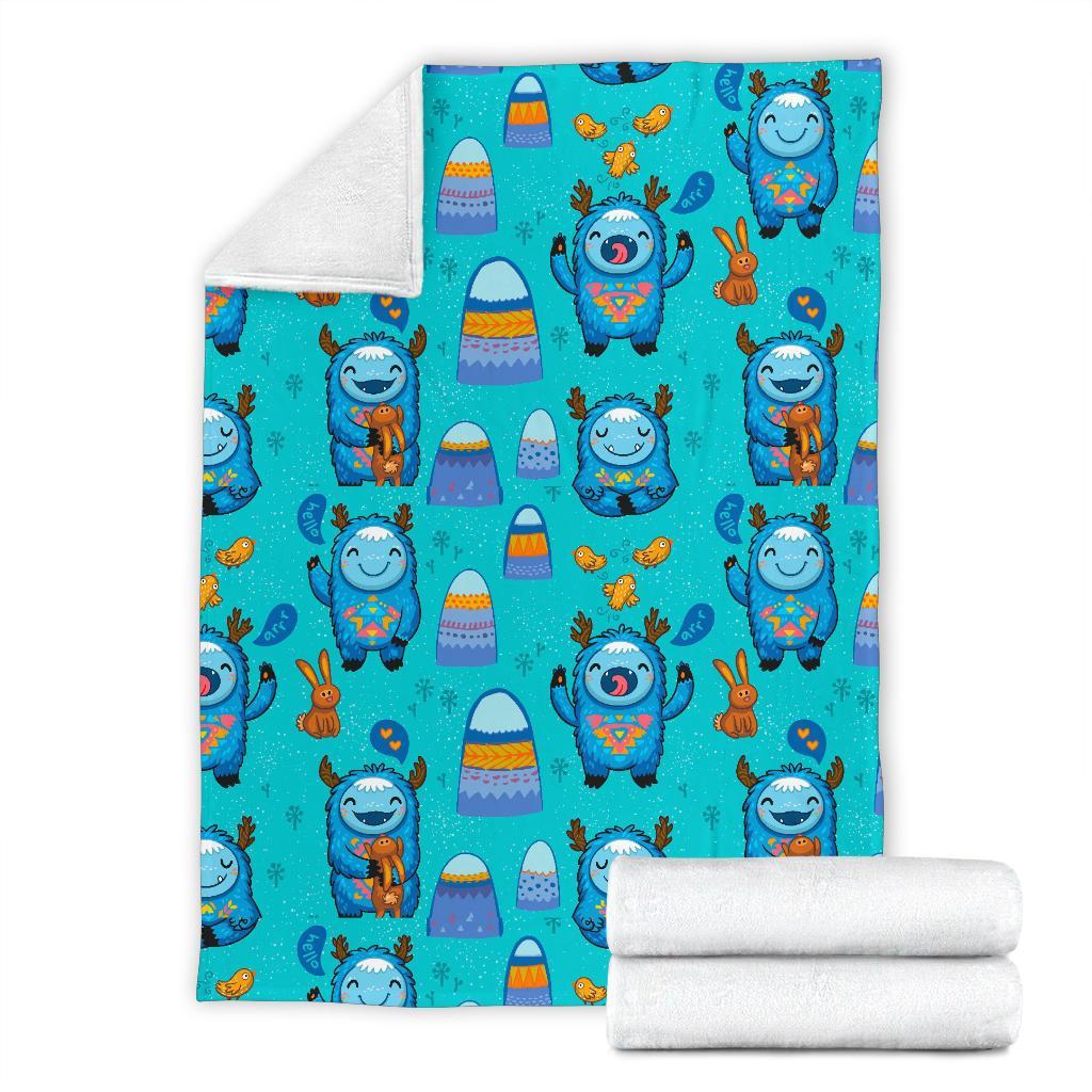 Blue Bigfoot Pattern Print Blanket-grizzshop