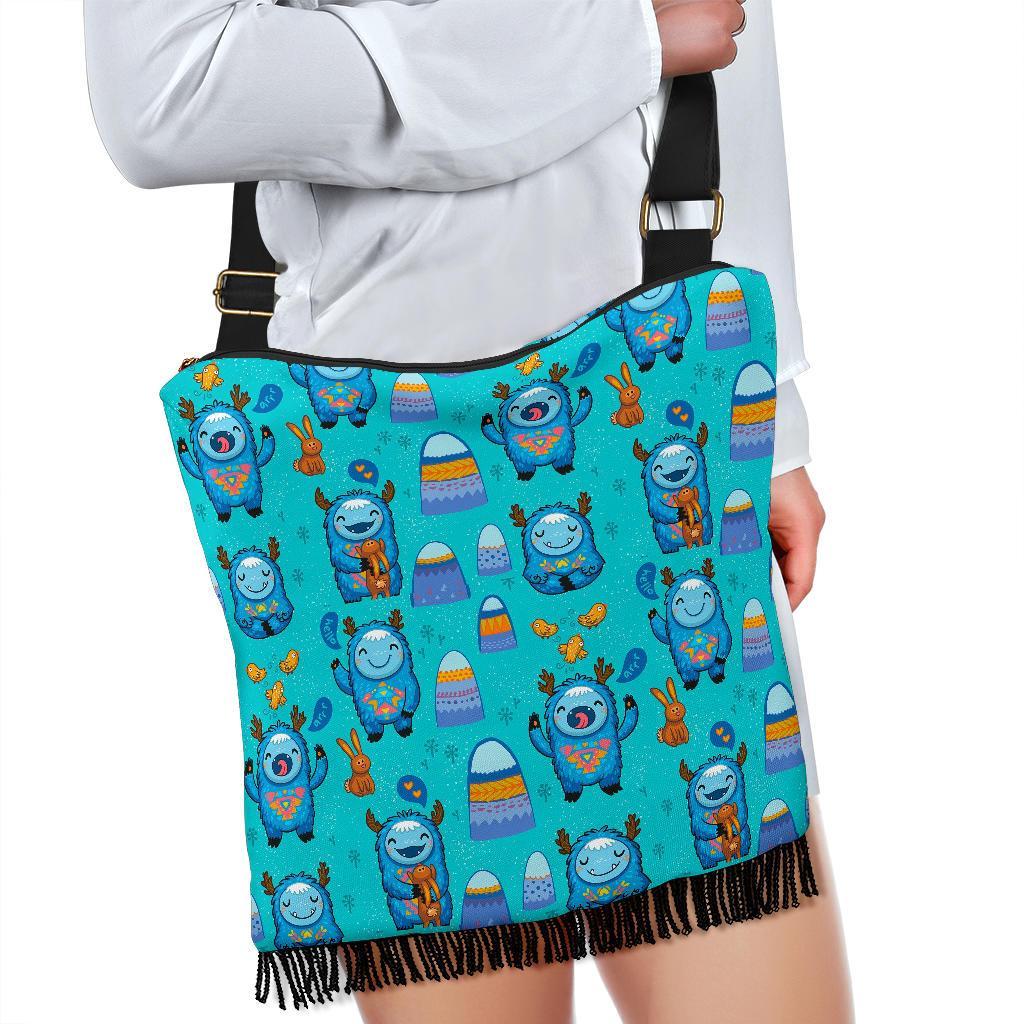 Blue Bigfoot Pattern Print Crossbody bags-grizzshop