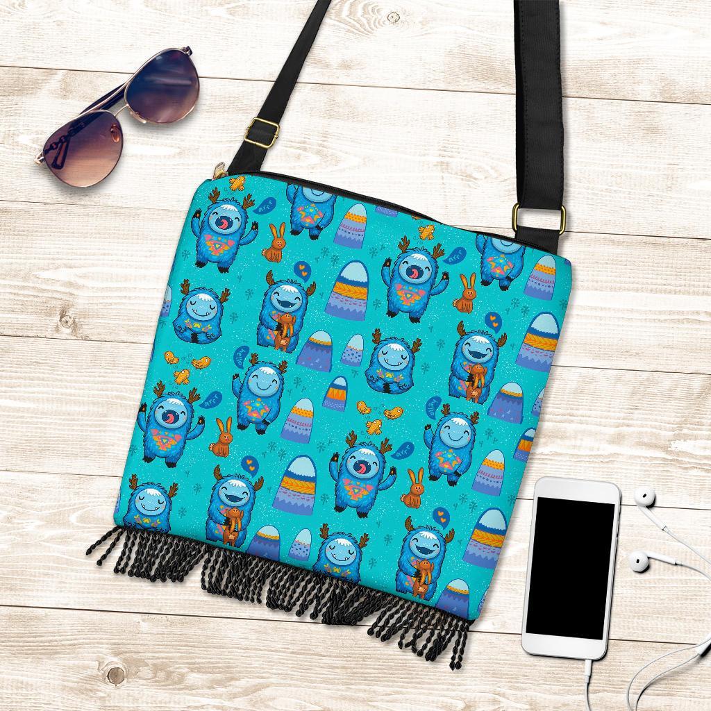 Blue Bigfoot Pattern Print Crossbody bags-grizzshop