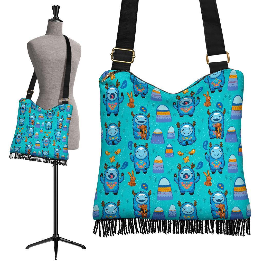 Blue Bigfoot Pattern Print Crossbody bags-grizzshop