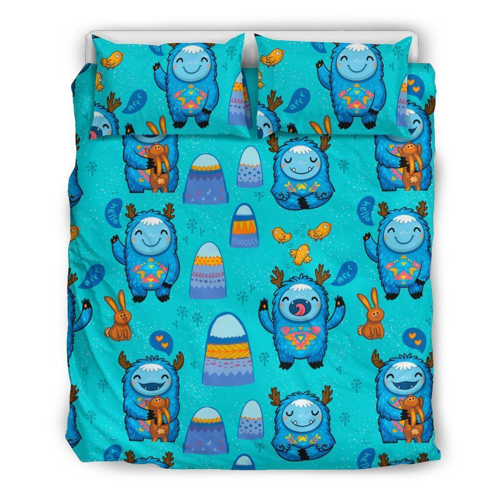 Blue Bigfoot Pattern Print Duvet Cover Bedding Set-grizzshop