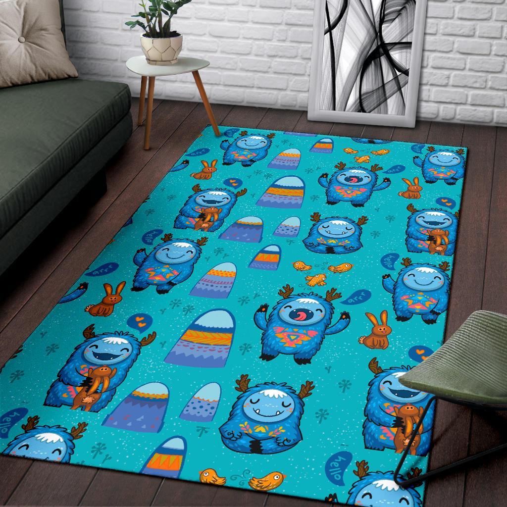 Blue Bigfoot Pattern Print Floor Mat-grizzshop