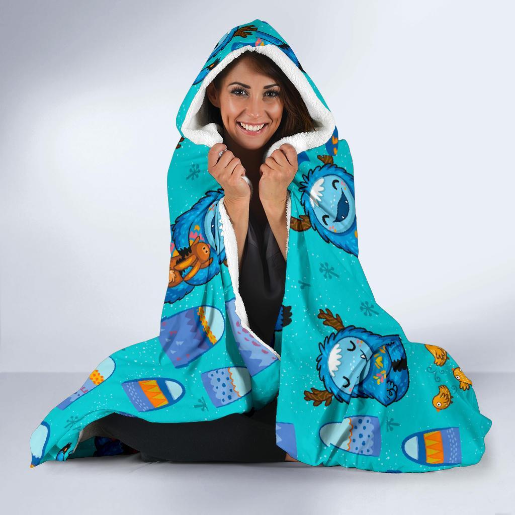 Blue Bigfoot Pattern Print Hooded Blanket-grizzshop