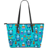 Blue Bigfoot Pattern Print Leather Tote Bag-grizzshop