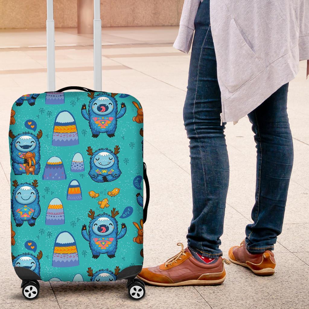 Blue Bigfoot Pattern Print Luggage Cover Protector-grizzshop