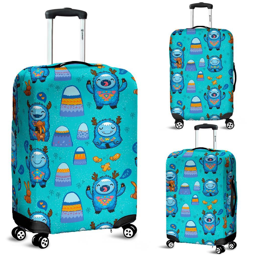 Blue Bigfoot Pattern Print Luggage Cover Protector-grizzshop