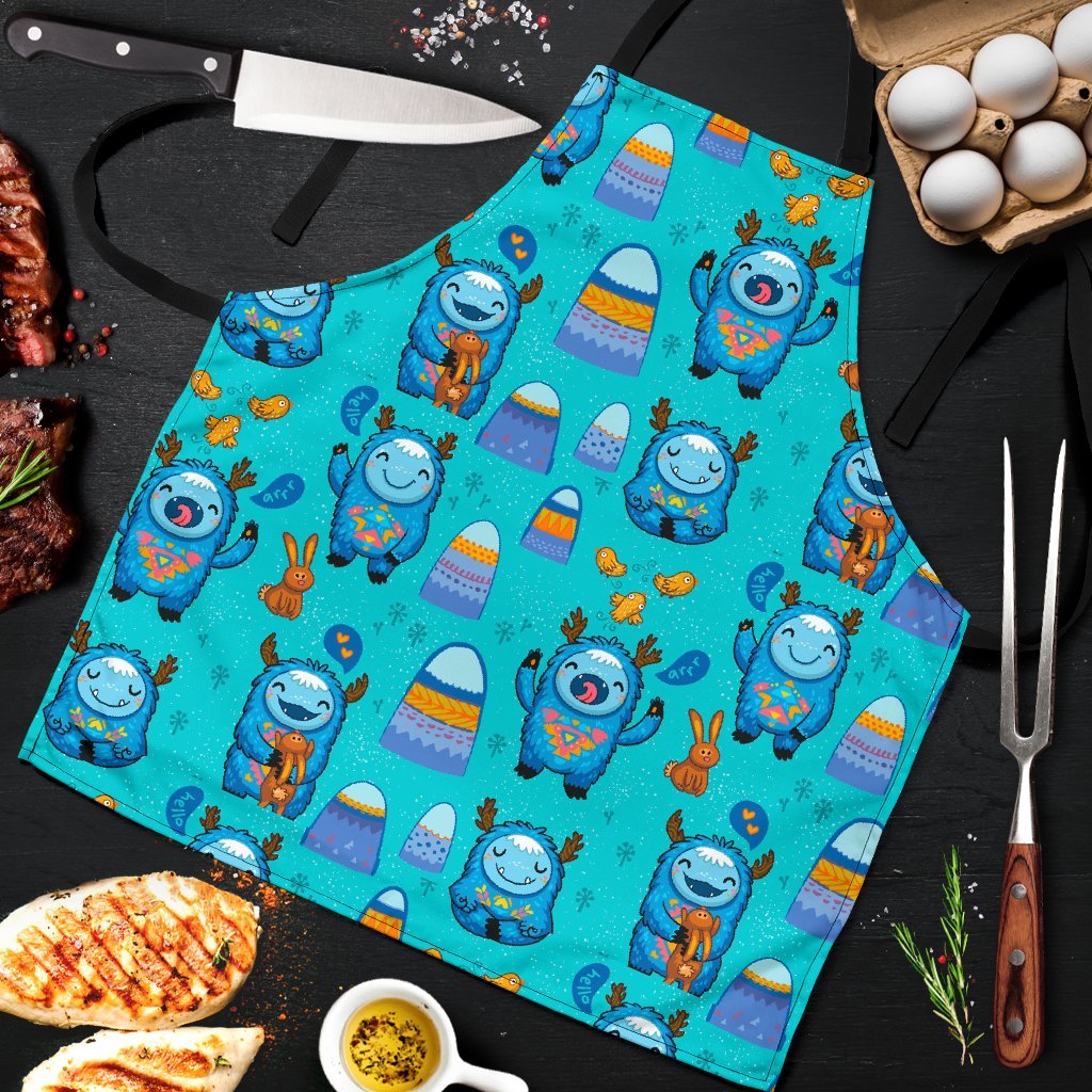 Blue Bigfoot Pattern Print Men's Apron-grizzshop