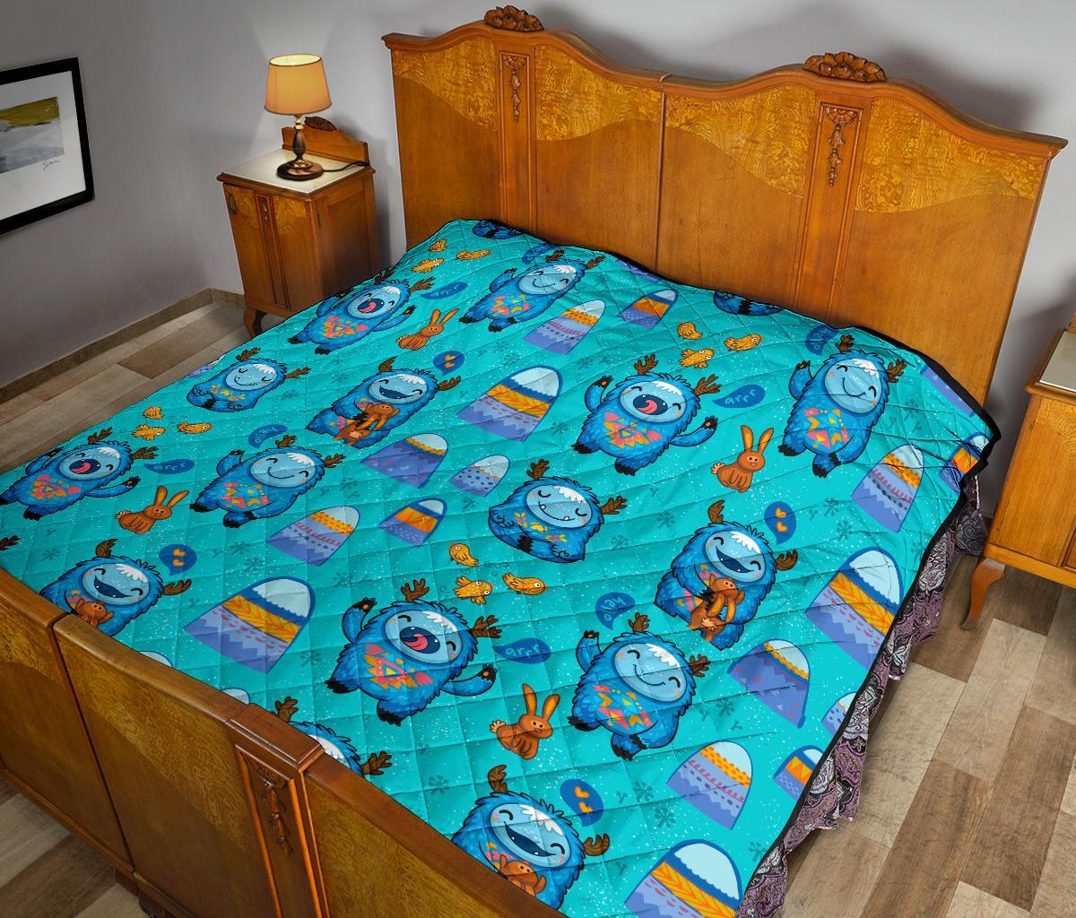 Blue Bigfoot Pattern Print Quilt-grizzshop