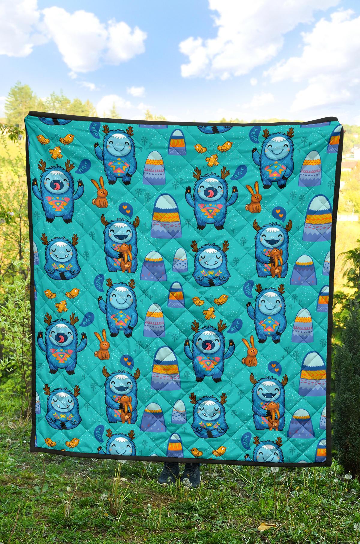 Blue Bigfoot Pattern Print Quilt-grizzshop