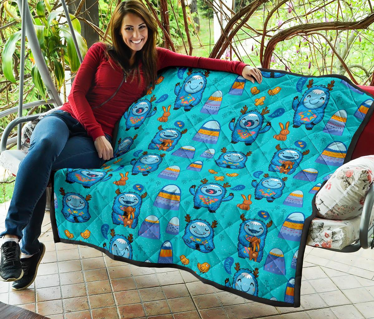 Blue Bigfoot Pattern Print Quilt-grizzshop