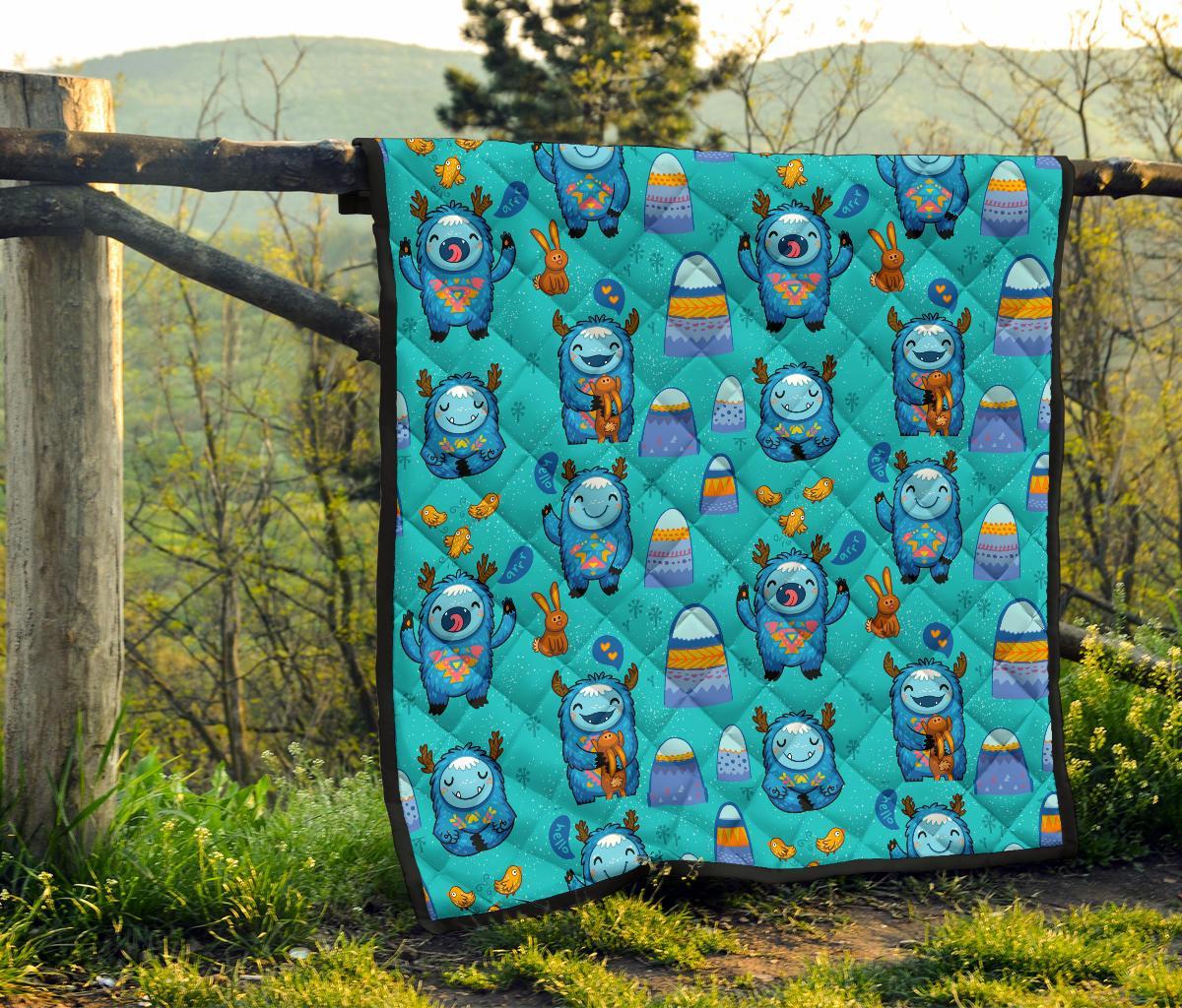 Blue Bigfoot Pattern Print Quilt-grizzshop