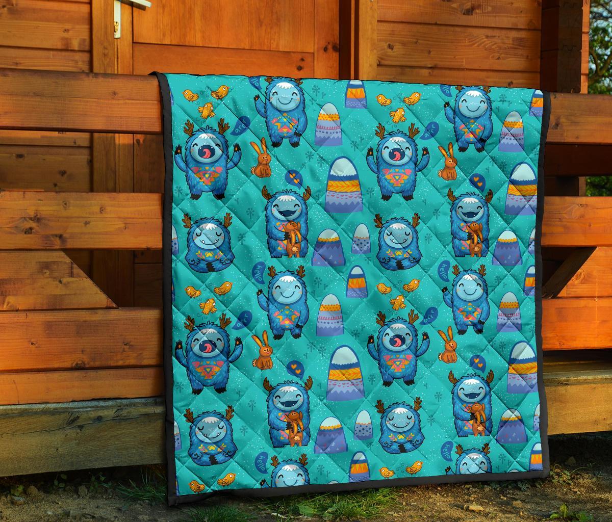 Blue Bigfoot Pattern Print Quilt-grizzshop