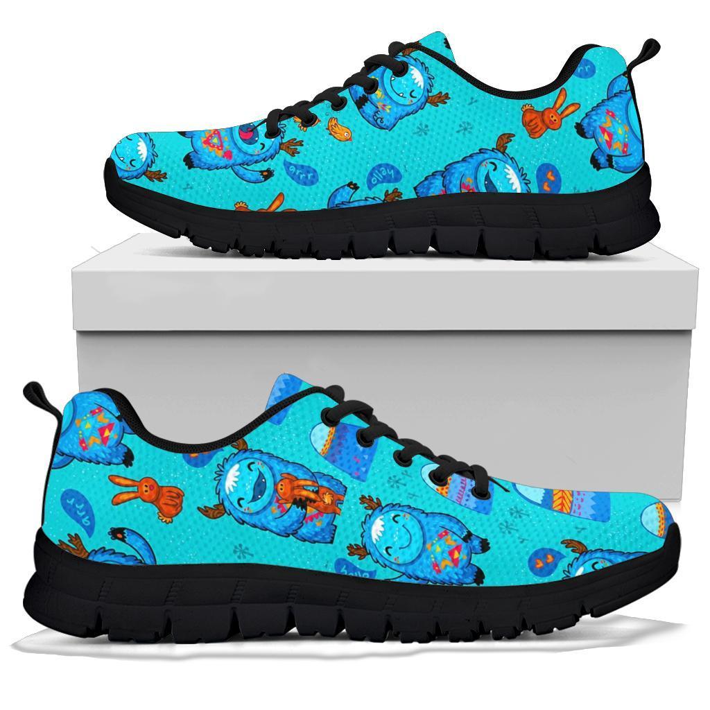 Blue Bigfoot Pattern Print Sneaker Shoes For Men Women-grizzshop