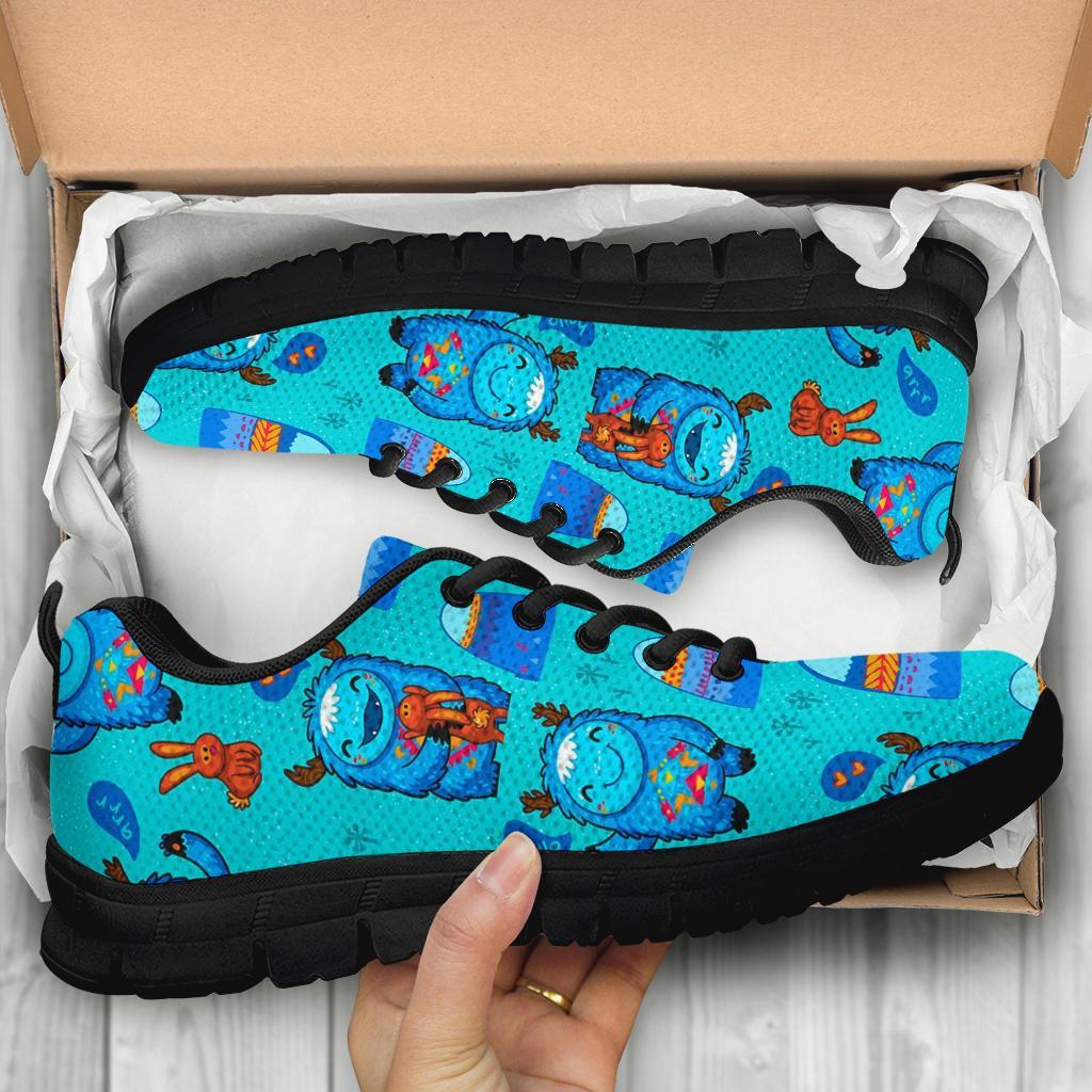 Blue Bigfoot Pattern Print Sneaker Shoes For Men Women-grizzshop