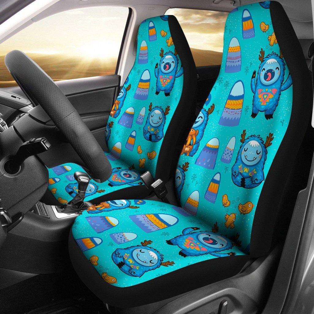 Blue Bigfoot Pattern Print Universal Fit Car Seat Covers-grizzshop