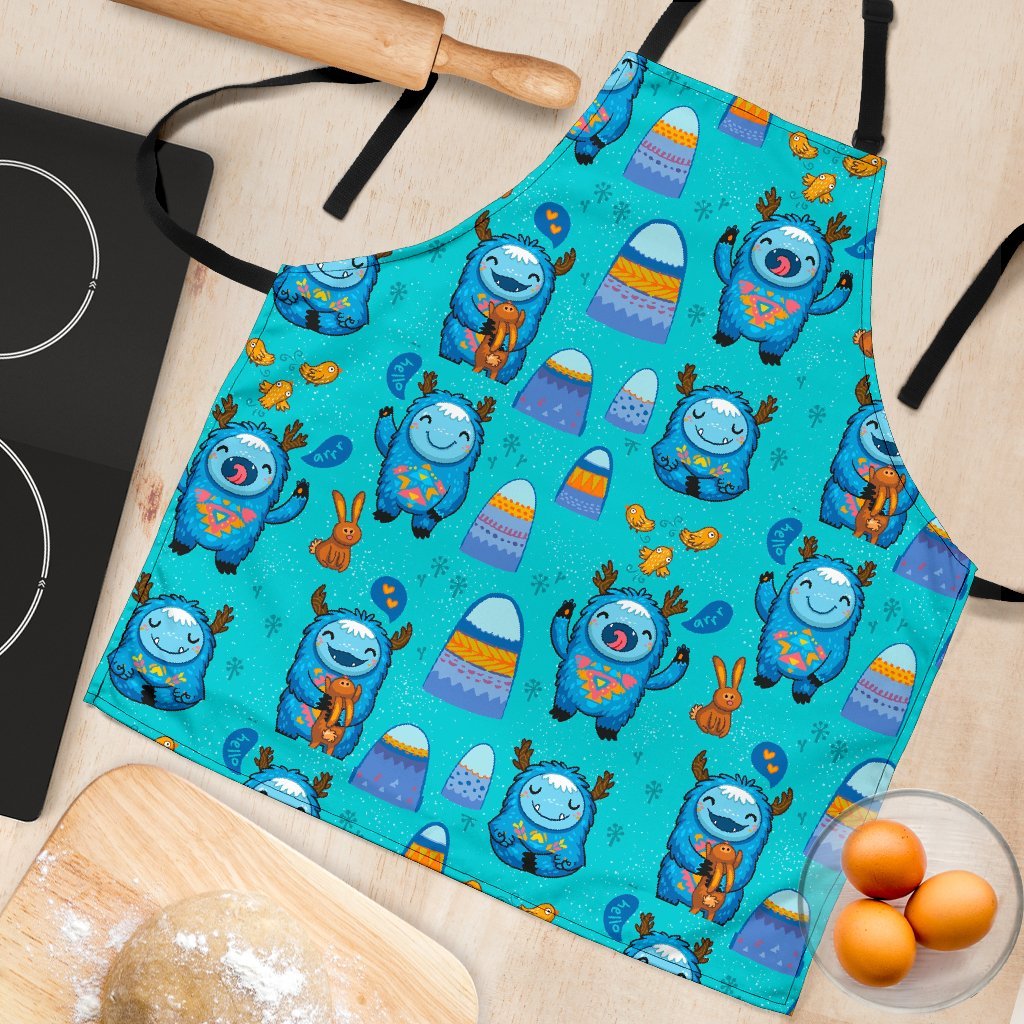 Blue Bigfoot Pattern Print Women's Apron-grizzshop