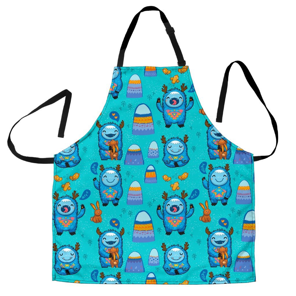 Blue Bigfoot Pattern Print Women's Apron-grizzshop