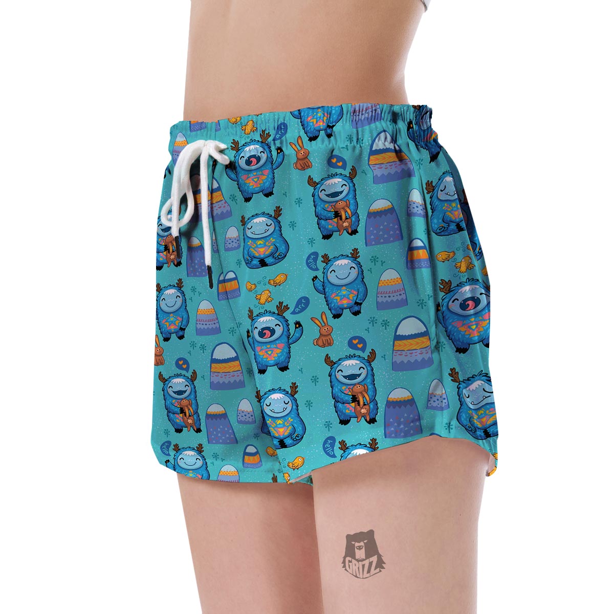 Blue Bigfoot Pattern Print Women's Shorts-grizzshop