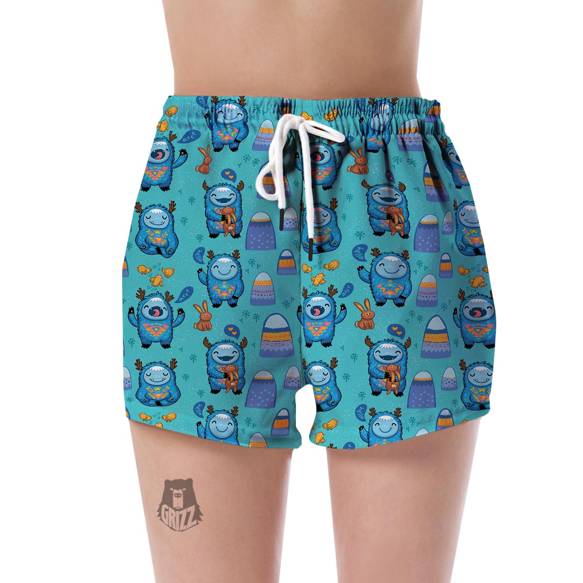 Blue Bigfoot Pattern Print Women's Shorts-grizzshop