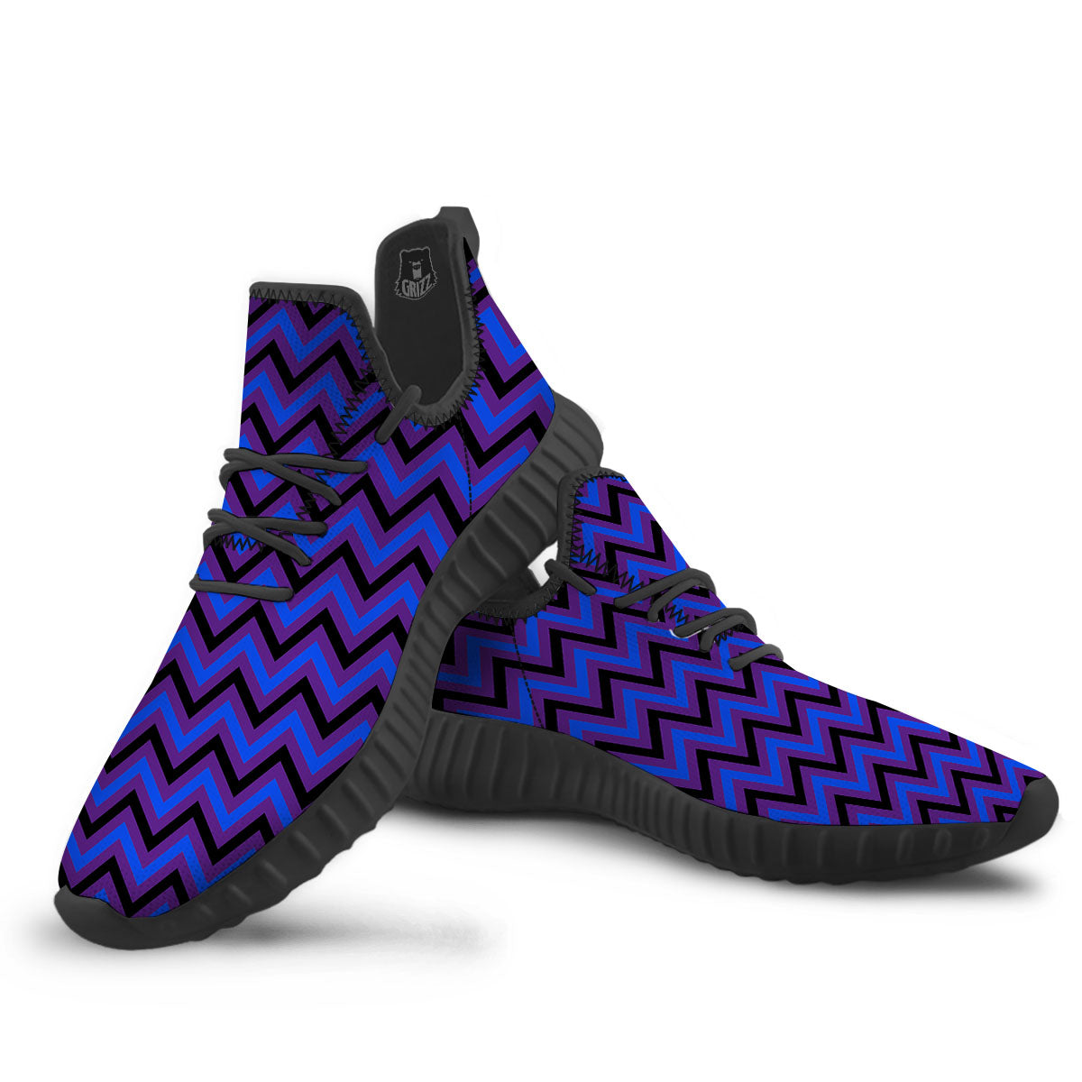Blue Black And Purple Chevron Print Black Walking Shoes-grizzshop