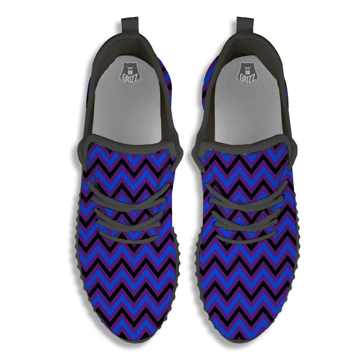 Blue Black And Purple Chevron Print Black Walking Shoes-grizzshop