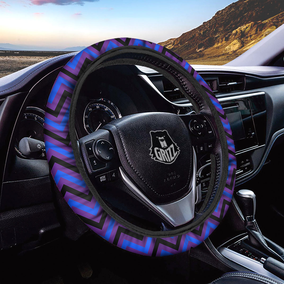Blue Black And Purple Chevron Print Car Steering Wheel Cover-grizzshop