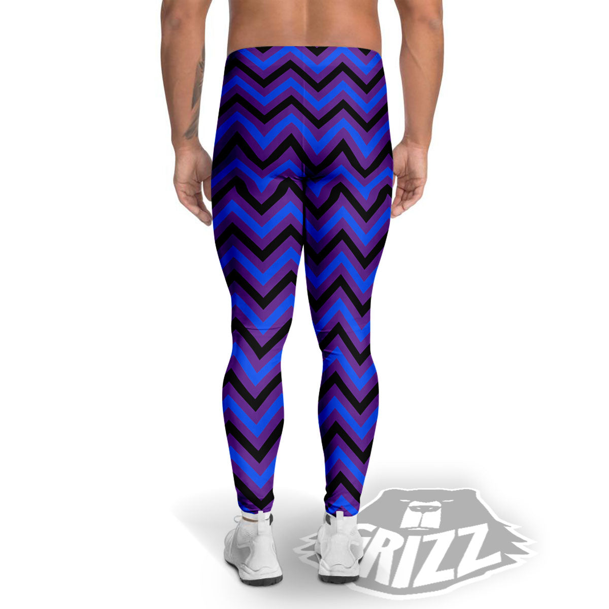 Blue Black And Purple Chevron Print Men's Leggings-grizzshop